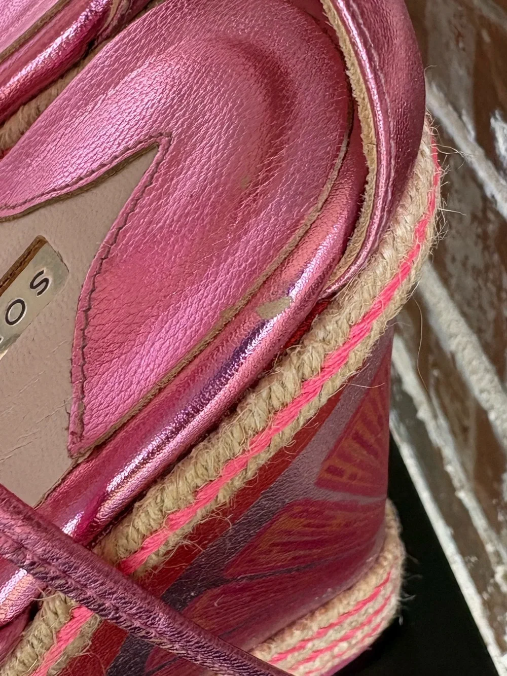 Sophia Webster Mimi Espadrille Wedge Sandals Metallic Citrus Pink EU Size 39